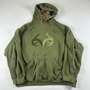 Realtree Outfitters Mens XXL Hoodie Green Camo Lined Pullover Long Sleeve Pocket
